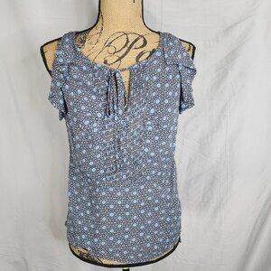 GAP Size XS Geometric Box Pleated Ruffled Sleeveless Tie Neck Boho Festival Top